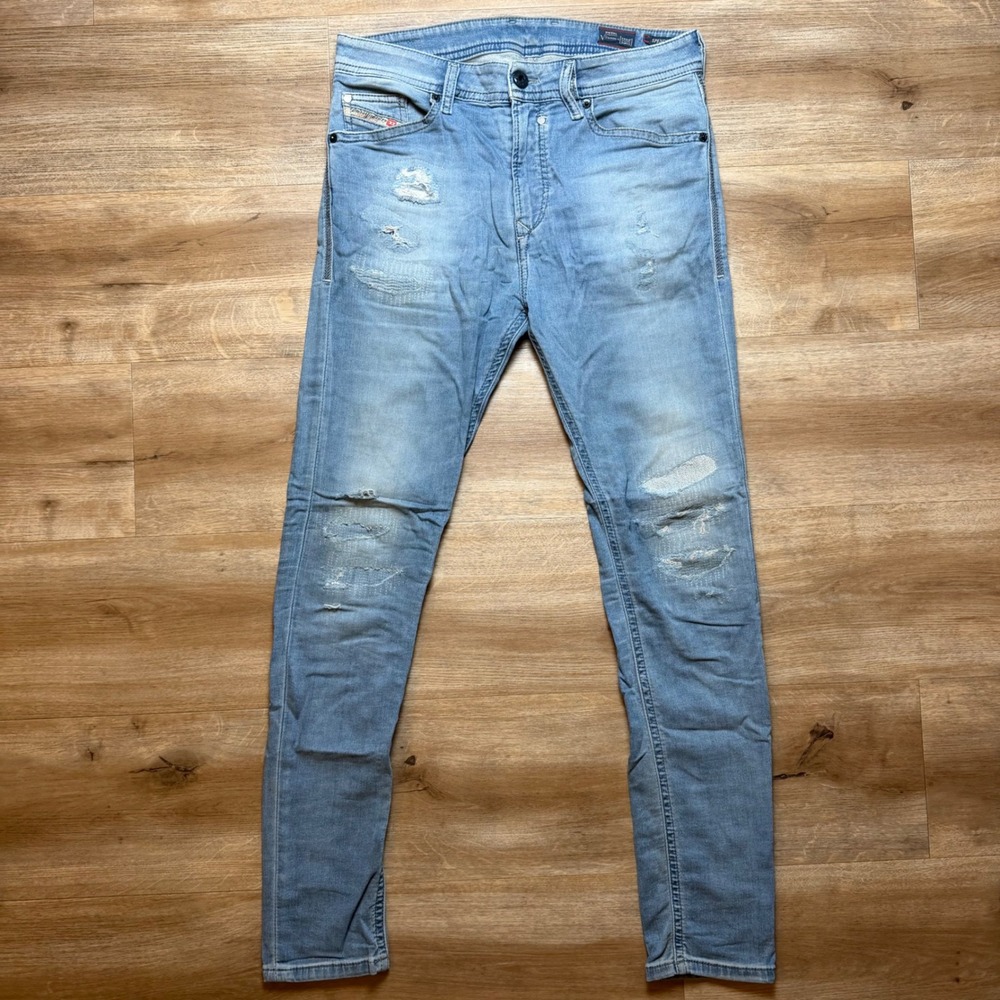 Diesel Spender JoggJeans Mens 28 Light Blue Distressed Skinny Denim Sweatpants